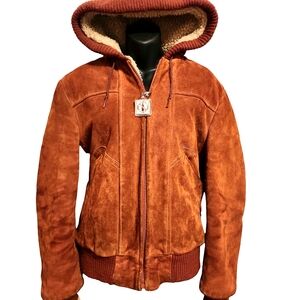 Vintage Brown 70s Sherpa Leather Jacket -size 38